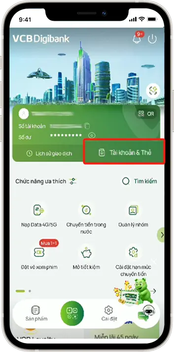 Bước 1: Tại trang chủ » Chọn mục Tài Khoản